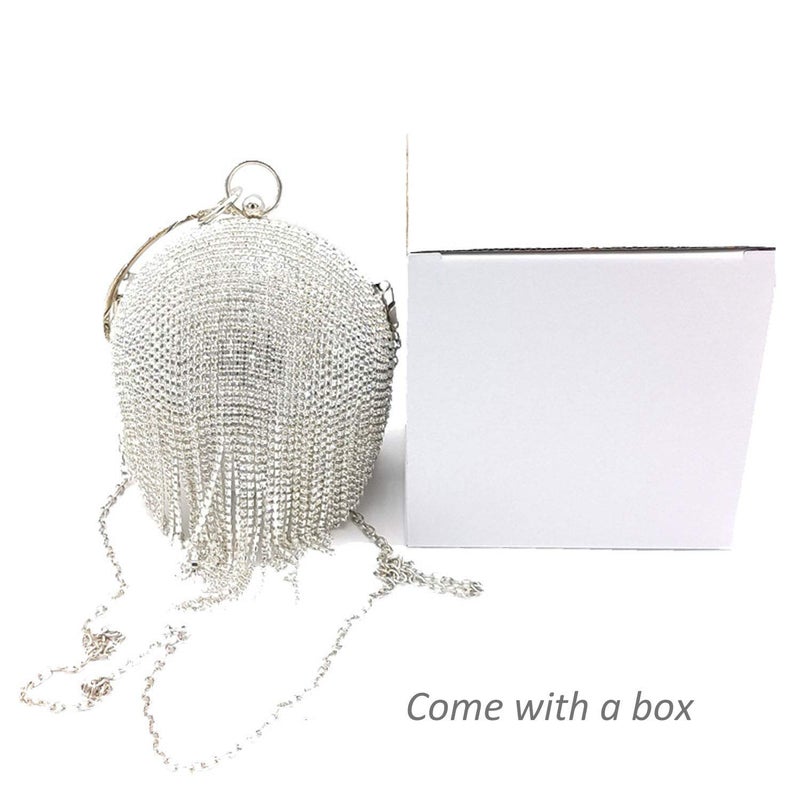 Lanpet Women Round Ball Crystal Evening Clutch Purse Tassel Wedding Party Handbags - Image 5